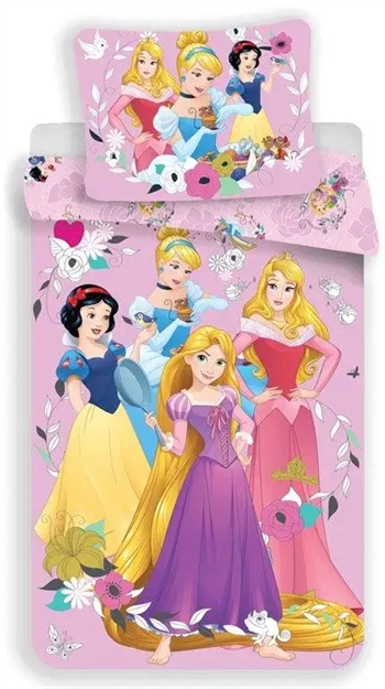 Prinsesse juniorsengetøj 100x140 cm - Disney prinsesser sengesæt - 2 i 1 - 100% bomuld